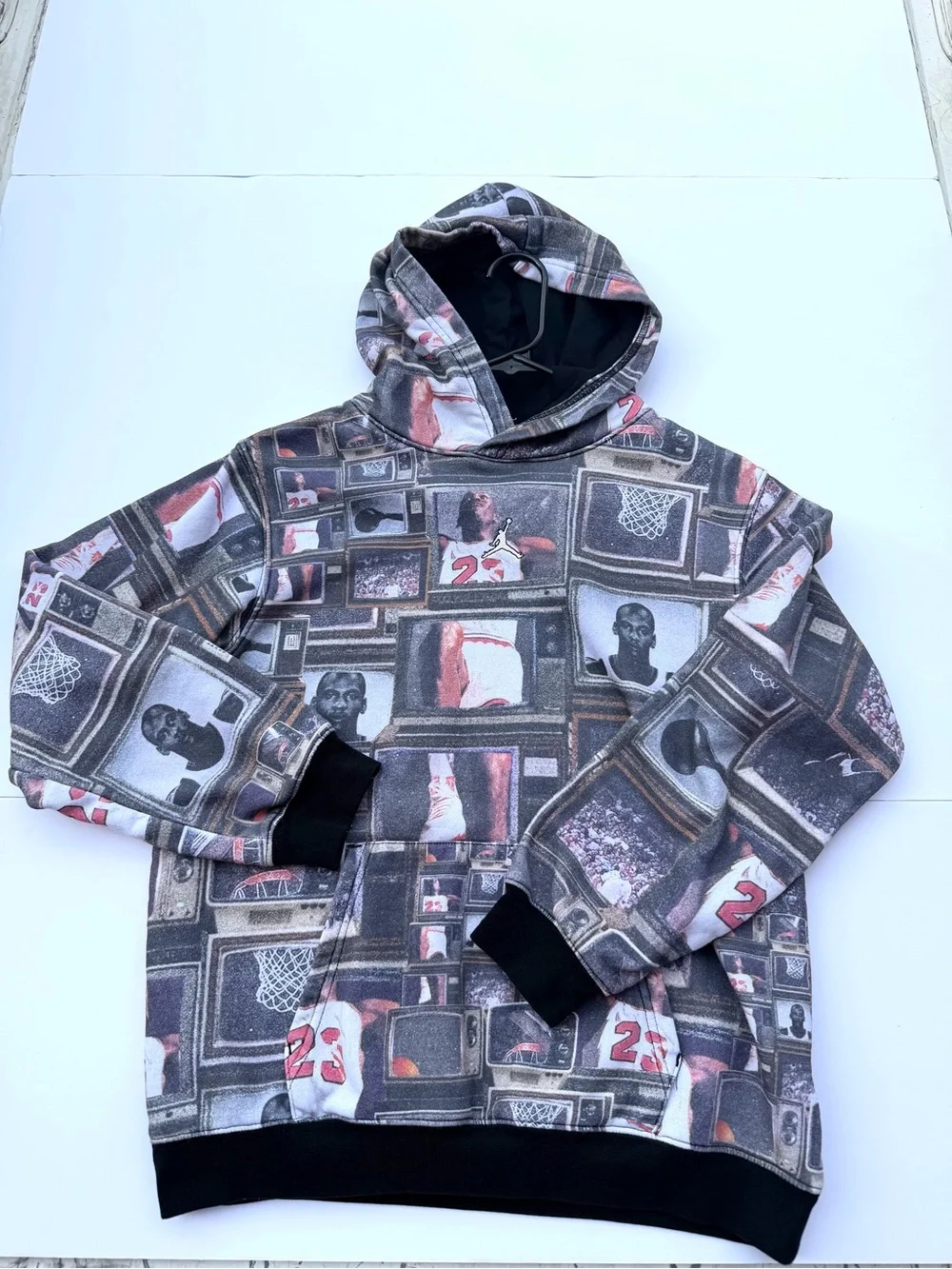 Kids Michael Jordan Retro Photo-Print Hoodie Sweater - Black/Grey